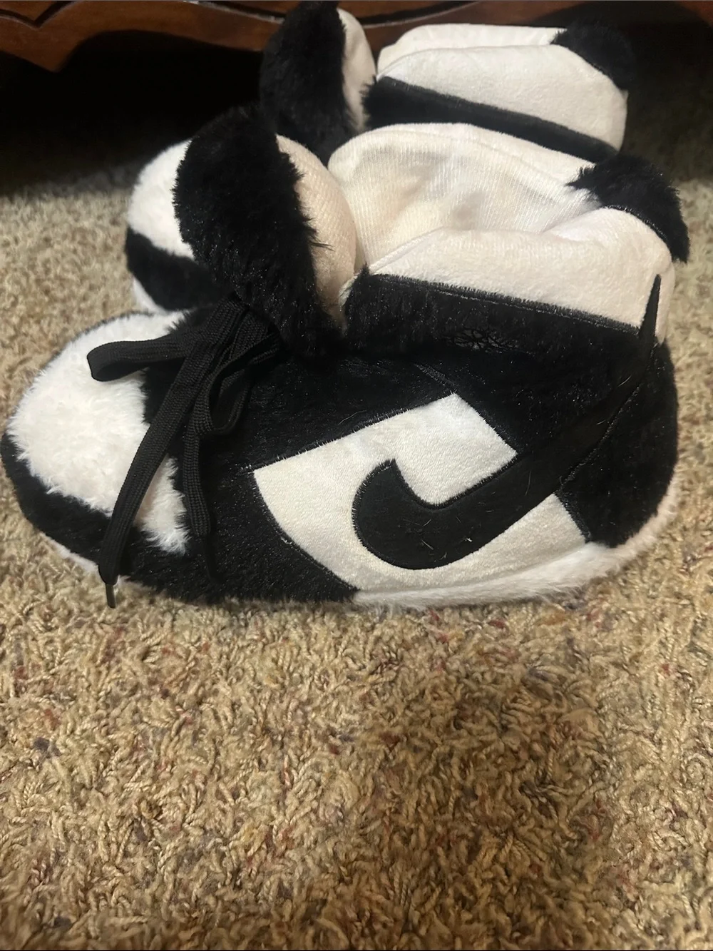 Plush Black and White Slippers